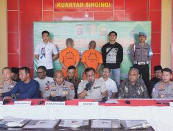 Waka Polda Riau Pimpin Konferensi Pers Operasi PETI 2025 di Polres Kuansing.
