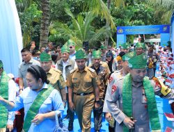 Bupati Kampar Dampingi Kapolri Resmikan Jembatan Merah Putih di Desa Gobah Kecamatan Tambang